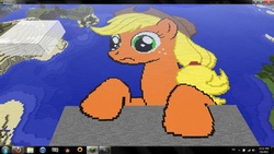 Size: 1366x768 | Tagged: safe, artist:goodstnero, applejack, earth pony, pony, g4, applestare, female, game screencap, mare, minecraft, minecraft pixel art, pixel art