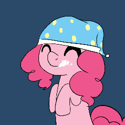 Size: 1000x1000 | Tagged: safe, artist:maplesunrise, pinkie pie, earth pony, pony, ask snuggle pie, g4, animated, female, hat, licking, licking lips, nightcap, out of context, solo, tongue out, tumblr, whipped cream
