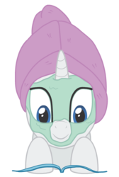 Size: 430x640 | Tagged: safe, artist:lemonlimeman, rarity, pony, unicorn, g4, female, mare, mud mask, reading, simple background, solo, towel, transparent background