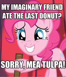 Size: 625x725 | Tagged: safe, pinkie pie, g4, donut, image macro, pun, tulpa