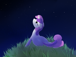 Size: 1600x1200 | Tagged: safe, artist:teranymphicus, sweetie belle, pony, unicorn, g4, female, looking up, mare, night, older, signature, solo