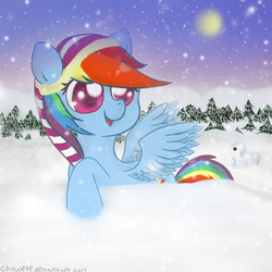 Size: 500x500 | Tagged: safe, artist:chiweee, rainbow dash, g4, hat, snow, snowfall, snowpony, winter