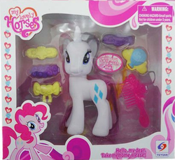 Size: 408x374 | Tagged: safe, pinkie pie, rarity, pony, unicorn, g4, bootleg, irl, my lovely horses, photo, toy