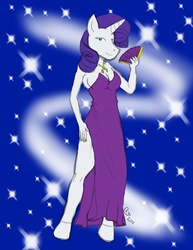 Size: 765x990 | Tagged: safe, artist:caseyljones, rarity, anthro, g4, cleavage, clothes, dress, fan, female, handheld fan, solo