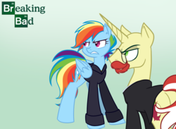 Size: 1227x900 | Tagged: safe, artist:ask-flam, flam, rainbow dash, g4, bald, breaking bad, crossover, glasses, jesse pinkman