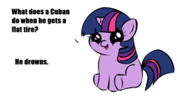 Size: 1194x668 | Tagged: safe, twilight sparkle, pony, unicorn, g4, female, filly, filly twilight telling an offensive joke, foal, meme, sitting