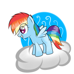Size: 800x800 | Tagged: safe, artist:mister-markers, rainbow dash, pegasus, pony, g4, blank flank, cloud, female, filly, filly rainbow dash, looking down, on a cloud, smiling, solo, younger