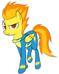 Size: 2670x3361 | Tagged: safe, artist:pustulioooooo, spitfire, pegasus, pony, g4, clothes, dreamworks face, female, looking at you, simple background, smiling, smirk, solo, transparent background, uniform, wonderbolts uniform