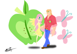 Size: 900x632 | Tagged: safe, artist:sebastieng, big macintosh, fluttershy, human, g4, clothes, dress, female, humanized, male, ship:fluttermac, shipping, straight, winged humanization