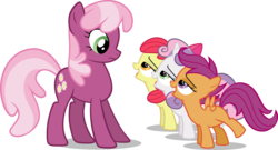 Size: 6491x3501 | Tagged: safe, artist:drewdini, apple bloom, cheerilee, scootaloo, sweetie belle, g4, absurd resolution, bedroom eyes, cutie mark crusaders, simple background, transparent background, vector