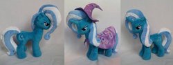 Size: 900x338 | Tagged: safe, artist:agatrix, trixie, pony, unicorn, g4, cape, clothes, female, hat, irl, mare, photo, plushie, solo, trixie's cape, trixie's hat