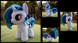 Size: 1749x977 | Tagged: safe, artist:fireflytwinkletoes, dj pon-3, vinyl scratch, pony, unicorn, g4, female, filly, horn, irl, multiple views, outdoors, photo, plushie, solo