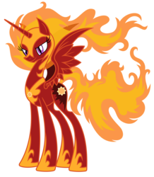 Size: 7000x8025 | Tagged: safe, artist:theholytuna, nightmare star, princess celestia, alicorn, pony, g4, absurd resolution, corrupted, female, horn, mane of fire, mare, simple background, solo, spread wings, transparent background, vector, wings