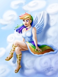 Size: 938x1241 | Tagged: safe, artist:pluckyninja, rainbow dash, human, g4, clothes, dress, female, gala dress, humanized, solo, winged humanization