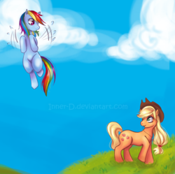 Size: 957x952 | Tagged: safe, artist:innerd, applejack, rainbow dash, g4