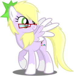 Size: 3720x3818 | Tagged: safe, artist:blueblitzie, oc, oc only, oc:rain painter, pegasus, pony, cute, glasses, looking back, raised hoof, simple background, smiling, solo, spread wings, transparent background, vector