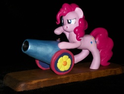 Size: 3453x2610 | Tagged: safe, artist:madponyscientist, pinkie pie, earth pony, pony, g4, customized toy, irl, party cannon, photo, sculpture, solo