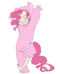 Size: 600x736 | Tagged: safe, artist:qeius, pinkie pie, human, g4, chibi, clothes, costume, cute, diapinkes, female, humanized, inception, kigurumi, onesie, pajamas, simple background, solo, transparent background, young