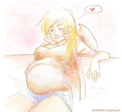 Size: 1000x918 | Tagged: safe, artist:glasmond, applejack, human, g4, humanized, preggo jack, pregnant