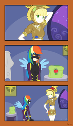 Size: 775x1328 | Tagged: safe, artist:kyriena, applejack, rainbow dash, human, g4, female, humanized, lesbian, ship:appledash, shipping