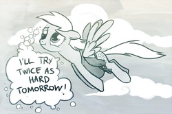 Size: 600x398 | Tagged: safe, artist:naroclie, derpy hooves, pegasus, pony, g4, female, flying, mare, solo, thought bubble