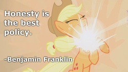 Size: 800x450 | Tagged: safe, artist:wisdomhoof, edit, edited screencap, screencap, applejack, earth pony, pony, friendship is magic, g4, my little pony: friendship is magic, female, quote, solo, text