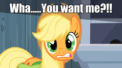 Size: 1280x710 | Tagged: safe, edit, edited screencap, screencap, applejack, earth pony, pony, g4, the last roundup, adventure in the comments, caption, explicit comments, female, fourth wall, image macro, mare, meme, shocked, solo