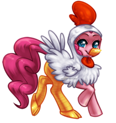 Size: 570x604 | Tagged: safe, artist:bricu, pinkie pie, chicken, earth pony, pony, g4, animal costume, chicken pie, chicken suit, clothes, costume, female, mare, simple background, solo, transparent background