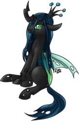 Size: 361x555 | Tagged: safe, artist:fizzy-dog, queen chrysalis, changeling, changeling queen, g4, crown, fangs, female, jewelry, regalia, simple background, sitting, slit pupils, solo, transparent background