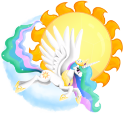 Size: 1000x917 | Tagged: safe, artist:platinumpegasister, princess celestia, alicorn, pony, g4, female, flying, mare, solo, sun