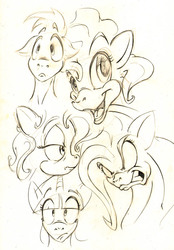 Size: 679x975 | Tagged: safe, artist:alexspastic, fluttershy, pinkie pie, twilight sparkle, g4, sketch