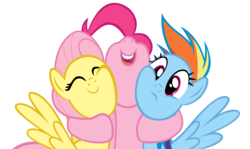 Size: 5550x3317 | Tagged: safe, artist:redink853, fluttershy, pinkie pie, rainbow dash, earth pony, pegasus, pony, g4, cute, hug, simple background, smiling, squishy cheeks, transparent background, trio