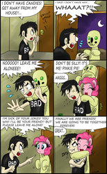 Size: 1024x1657 | Tagged: safe, artist:ciriliko, pinkie pie, g4, comic, creeper, crossover, dan, scp-173, zas