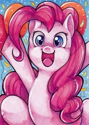 Size: 300x422 | Tagged: safe, artist:greyradian, pinkie pie, earth pony, pony, g4, balloon, confetti, cute, diapinkes, female, looking at you, open mouth, solo