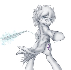 Size: 2516x2480 | Tagged: safe, artist:alcor, pony, bipedal, clothes, darker than black, hei, monochrome, ponified, solo