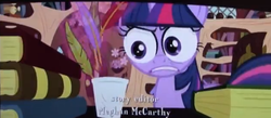 Size: 631x276 | Tagged: safe, screencap, twilight sparkle, pony, g4, season 3, the crystal empire, artifact, book, cup, female, frown, glare, gritted teeth, levitation, magic, quill, solo, special eyes, telekinesis