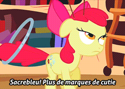 Size: 245x175 | Tagged: safe, screencap, apple bloom, earth pony, pony, g4, season 2, the cutie pox, animated, cutie pox, dancing, female, filly, foal, french, loop-de-hoop, plate spinning, sacrebloom, subtitles