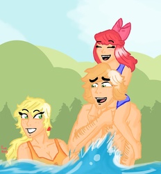 Size: 900x971 | Tagged: safe, artist:just-random-ish, apple bloom, applejack, big macintosh, human, g4, humanized, water