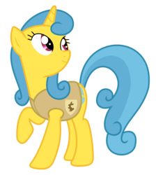 Size: 2000x2236 | Tagged: safe, artist:clitical-hit, lemon hearts, pony, unicorn, g4, winter wrap up, animal team, background pony, clothes, female, looking back, looking up, mare, raised hoof, scene interpretation, simple background, solo, transparent background, vector, vest, winter wrap up vest