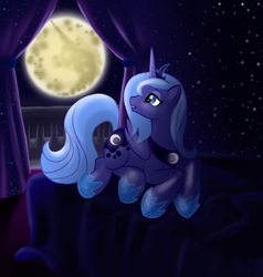 Size: 1535x1613 | Tagged: safe, artist:vertrev, princess luna, pony, g4, female, moon, night, prone, s1 luna, solo, stars