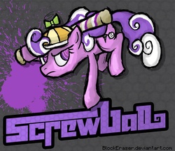 Size: 1000x869 | Tagged: safe, artist:blockeraser, screwball, pony, fighting is magic, g4, angry, badass, baseball bat, confident, female, hat, propeller hat, serious, solo, swirly eyes