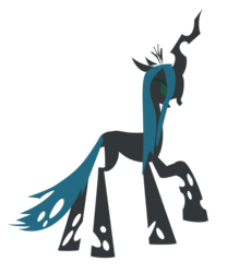 Size: 900x1083 | Tagged: safe, artist:avarick, queen chrysalis, changeling, changeling queen, g4, crown, female, floppy ears, hooves, horn, jewelry, lineless, mare, minimalist, open mouth, regalia, simple background, solo, transparent background