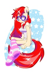 Size: 2070x3202 | Tagged: dead source, safe, artist:akikodestroyer, twist, earth pony, anthro, g4, adult, clothes, ear piercing, female, glasses, older twist, panties, piercing, socks, solo, underwear