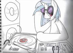 Size: 900x661 | Tagged: safe, artist:matrionex, dj pon-3, vinyl scratch, g4, turntable