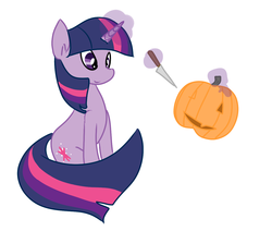 Size: 1221x1037 | Tagged: safe, artist:fribox, twilight sparkle, pony, unicorn, g4, female, glowing horn, horn, jack-o-lantern, pumpkin, solo, unicorn twilight