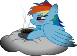 Size: 1233x891 | Tagged: safe, artist:astatium85, rainbow dash, pegasus, pony, g4, coffee, female, mare, simple background, solo, transparent background