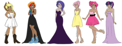 Size: 1800x690 | Tagged: safe, artist:jadeariel, applejack, fluttershy, pinkie pie, rainbow dash, rarity, twilight sparkle, human, g4, boots, clothes, dark skin, dress, high heels, humanized, mane six, shoes, simple background, transparent background