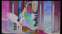 Size: 636x350 | Tagged: safe, screencap, princess celestia, g4, my little pony: friendship is magic, the crystal empire, youtube caption