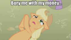 Size: 854x480 | Tagged: safe, edit, edited screencap, screencap, applejack, earth pony, pony, g4, applepray, caption, female, image macro, lying down, mare, on back, sunset riders, text