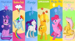 Size: 826x456 | Tagged: safe, artist:stumppa, applejack, fluttershy, pinkie pie, rainbow dash, rarity, twilight sparkle, earth pony, pegasus, pony, unicorn, g4, book, mane six, unicorn twilight